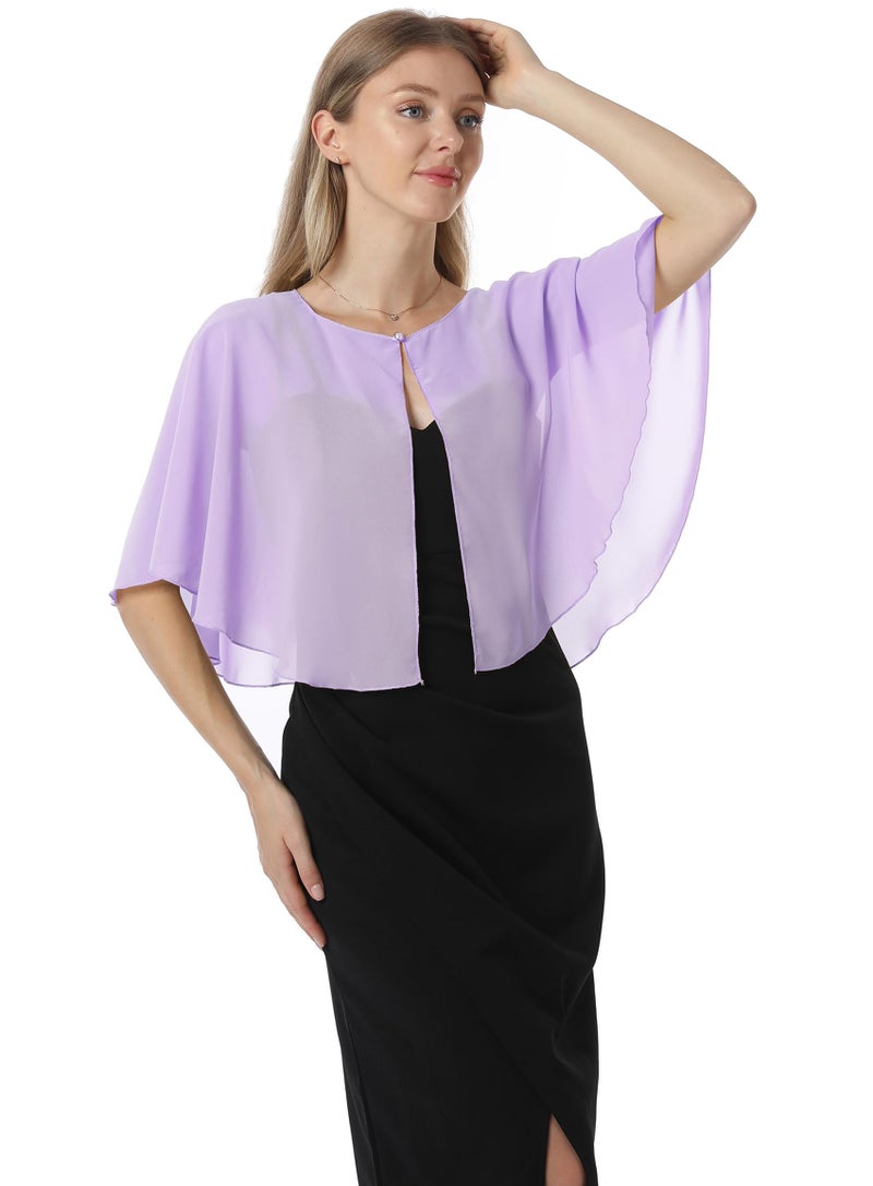 Hotshawl كاب شيفون للنساء، أغطية ناعمة، شالات ولفائف لفستان المساء، كاب زفاف، غطاء (بنفسجي) - Image 5